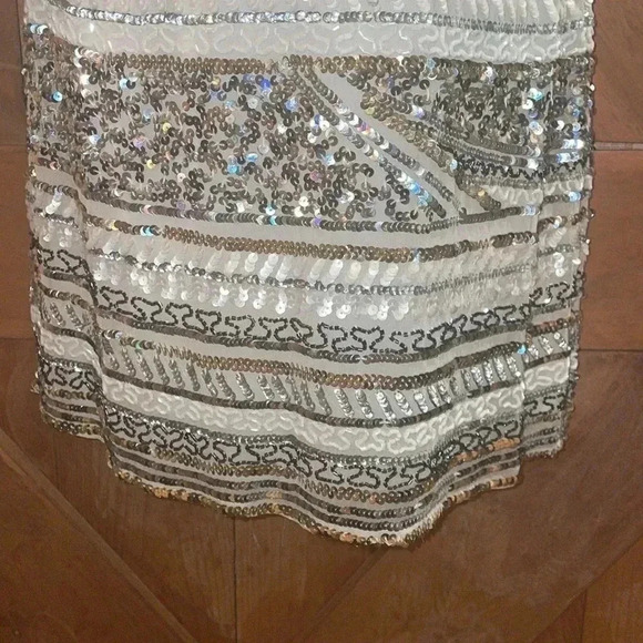 Scalia Sequins/ Off white Silk Dress-4 - Picture 4 of 13